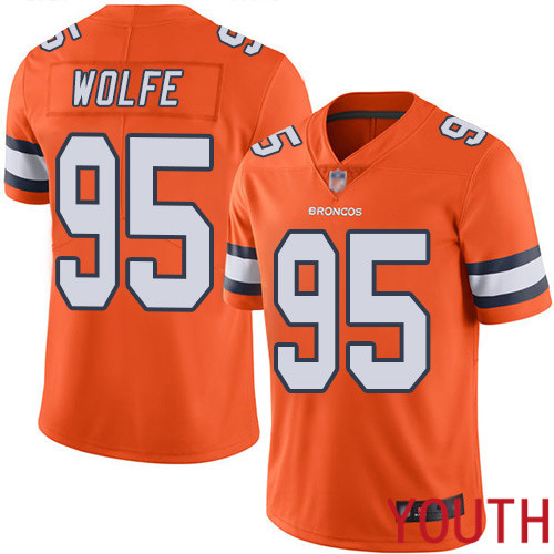 Youth Denver Broncos #95 Derek Wolfe Limited Orange Rush Vapor Untouchable Football NFL Jersey->youth nfl jersey->Youth Jersey